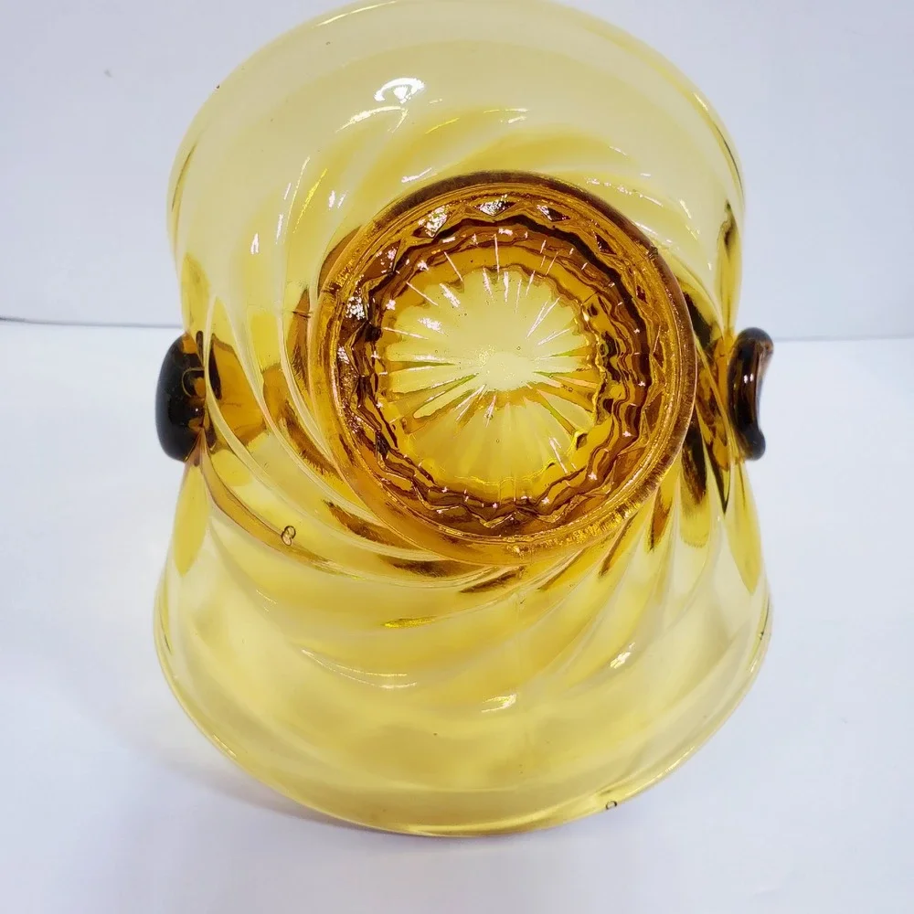 Vintage Amber Glass Swirl Basket Decor Amber Hand Blown Art Glass